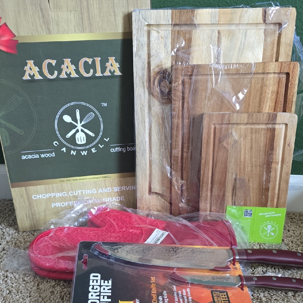 Acacia Wood Cutting Board Set - Natural Brown